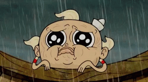 A Cartoon Character Is Sitting On A Ledge In The Rain With A Sad Look On His Face GIF