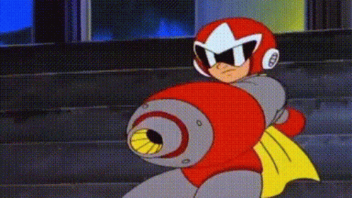 A Cartoon Character Is Sitting On A Set Of Stairs Holding A Giant Gun . GIF