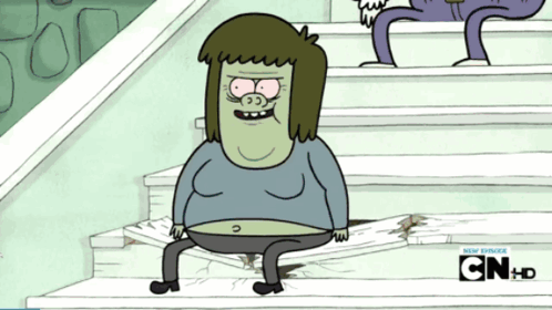 A Cartoon Character Is Sitting On A Set Of Stairs With Cn + Hd Written On The Bottom Right GIF