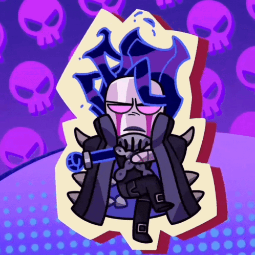 A Cartoon Character Is Sitting On A Throne With Skulls Behind Him GIF