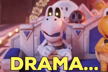 A Cartoon Character Is Sitting On A Throne With The Words `` Drama ... '' Written In Yellow . GIF