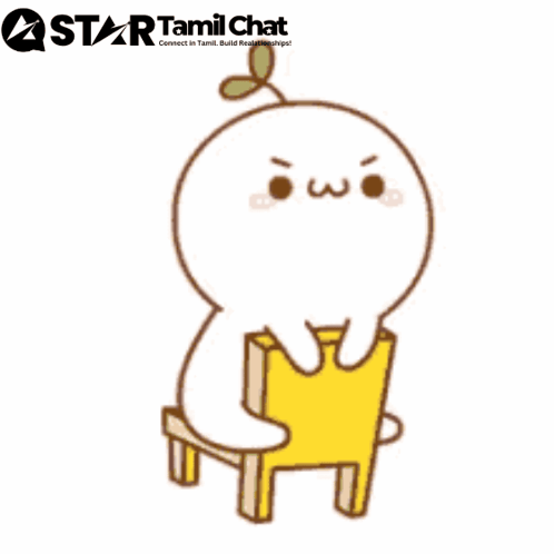 A Cartoon Character Is Sitting On A Yellow Chair With A Star Tamil Chat Logo In The Background GIF