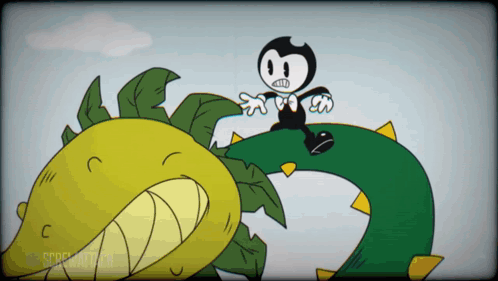 A Cartoon Character Is Sitting On Top Of A Green Plant With A Yellow Flower GIF