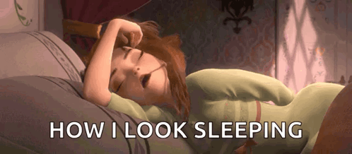 A Cartoon Character Is Sleeping In A Bed With The Words How I Look Sleeping Above Her . GIF