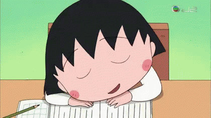 A Cartoon Character Is Sleeping On A Desk With Her Head On A Book . GIF
