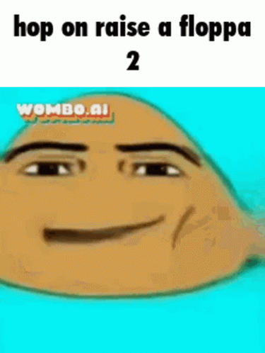 A Cartoon Character Is Smiling And Says `` Hop On Raise A Floppa '' . GIF