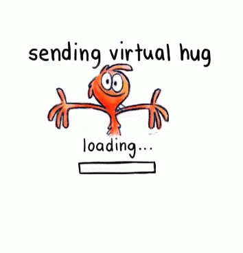 A Cartoon Character Is Smiling And Says Sending Virtual Hug Loading ... Hug Sent GIF