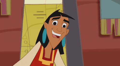 A Cartoon Character Is Smiling And Wearing Earrings And A Red Shirt GIF