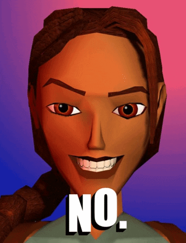 A Cartoon Character Is Smiling With The Words No On Her Face GIF