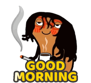 A Cartoon Character Is Smoking A Cigarette And Holding A Cup Of Coffee With The Words Good Morning Written On It . GIF