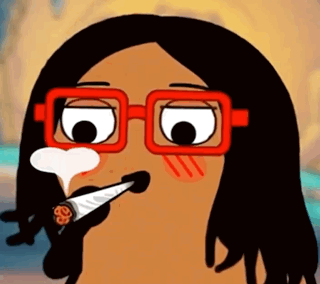 A Cartoon Character Is Smoking A Cigarette And Wearing Red Glasses GIF