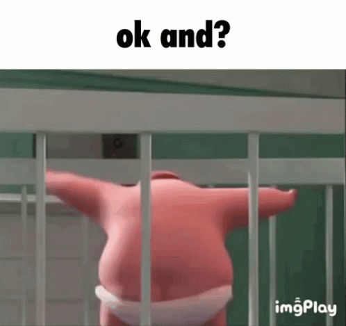 A Cartoon Character Is Standing In A Cage With The Words `` Ok And ? '' GIF