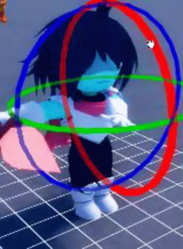 A Cartoon Character Is Standing In A Circle With A Red , Green And Blue Circle Around Her . GIF