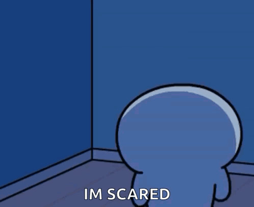 A Cartoon Character Is Standing In A Corner And Says I 'M Scared . GIF