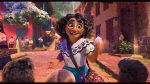 A Cartoon Character Is Standing In A Crowd Of People On A Sidewalk . GIF