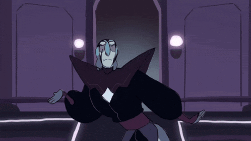 Cartoon Character In Dark Purple Room GIF