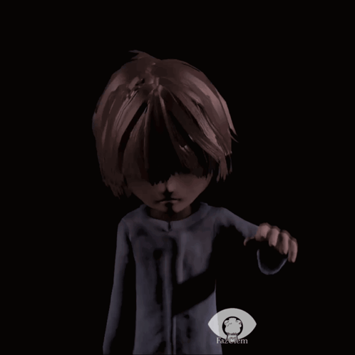 A Cartoon Character Is Standing In A Dark Room With An Eye Icon In The Corner GIF