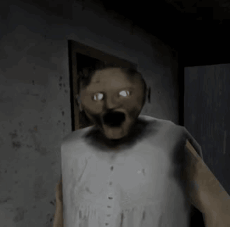 A Cartoon Character Is Standing In A Dark Room With His Eyes Glowing . GIF