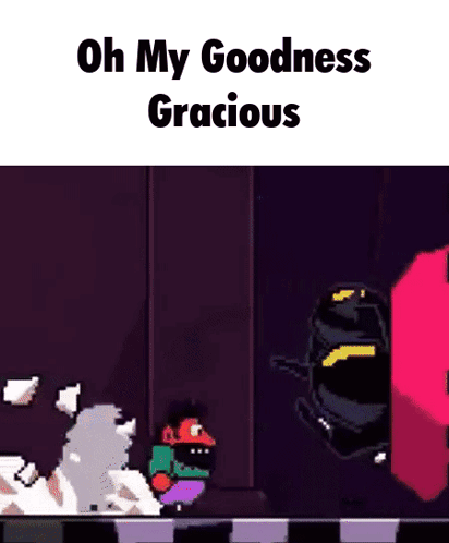 A Cartoon Character Is Standing In A Dark Room With The Words `` Oh My Goodness Gracious '' . GIF