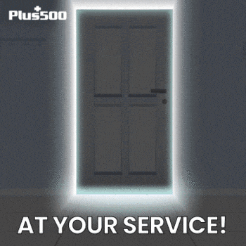 A Cartoon Character Is Standing In A Doorway With The Words " At Your Service " Below Him GIF