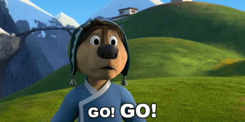 A Cartoon Character Is Standing In A Field And Says Go Go GIF