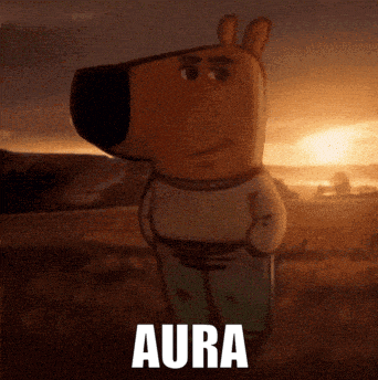 A Cartoon Character Is Standing In A Field And The Word Aura Is Above Him GIF