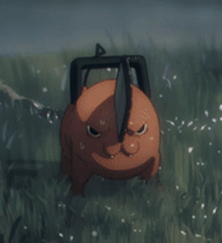 A Cartoon Character Is Standing In A Field With A Sword In Its Mouth GIF