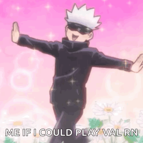 A Cartoon Character Is Standing In A Field With His Arms Outstretched And A Pink Background . GIF