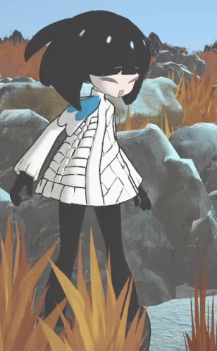 A Cartoon Character Is Standing In A Field With Rocks GIF