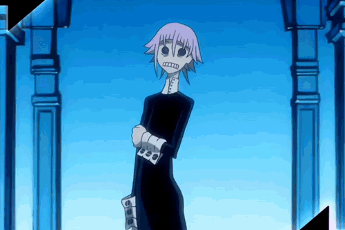 A Cartoon Character Is Standing In A Hallway With A Blue Background GIF