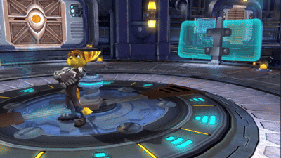 A Cartoon Character Is Standing In A Room With A Clock And A Screen That Says ' Aa ' On It GIF