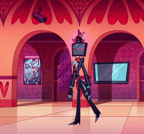 A Cartoon Character Is Standing In A Room With A Sign That Says Trust Me GIF