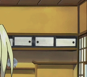 A Cartoon Character Is Standing In A Room With Shelves And A Window GIF