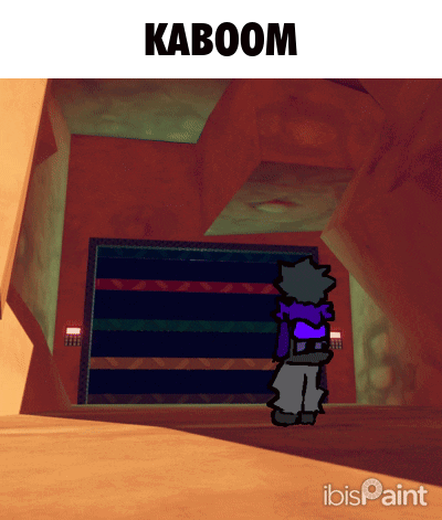 A Cartoon Character Is Standing In A Room With The Word Kaboom On The Top GIF