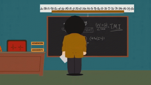 A Cartoon Character Is Standing In Front Of A Blackboard With A Math Problem On It GIF