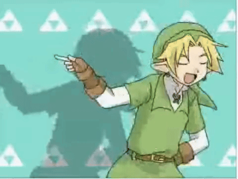 A Cartoon Character Is Standing In Front Of A Blue Background With A Shadow Of A Monster Behind Him . GIF