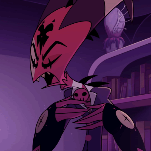 A Cartoon Character Is Standing In Front Of A Book Shelf GIF