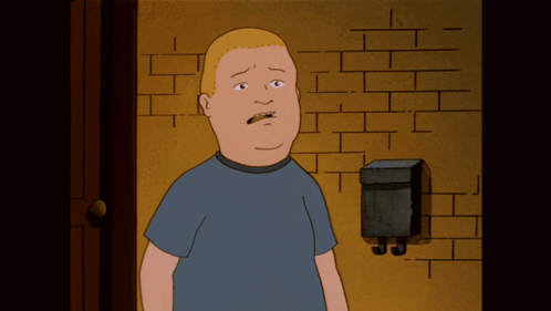 A Cartoon Character Is Standing In Front Of A Brick Wall And A Mailbox GIF