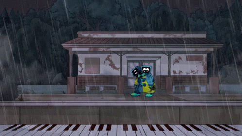 A Cartoon Character Is Standing In Front Of A Building GIF