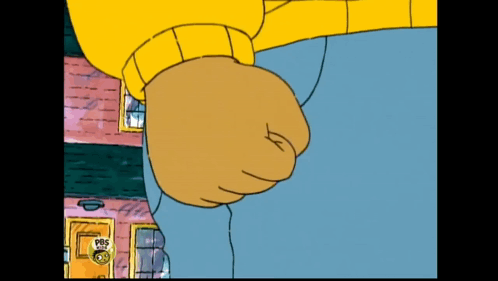 A Cartoon Character Is Standing In Front Of A Building With A Sign That Says Pbs Kids GIF
