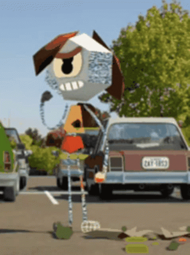 A Cartoon Character Is Standing In Front Of A Car With A License Plate That Says Zay 1853 GIF