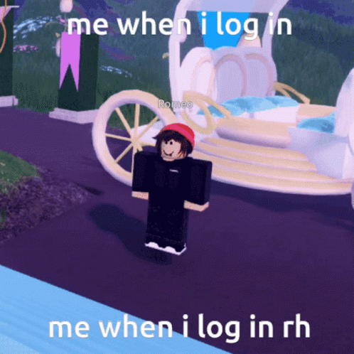 A Cartoon Character Is Standing In Front Of A Carriage And Says " Me When I Log In Me When I Log In " GIF