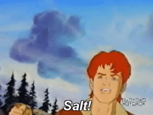 A Cartoon Character Is Standing In Front Of A Cloudy Sky And Says Salt . GIF