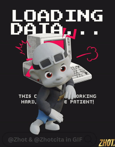 A Cartoon Character Is Standing In Front Of A Computer That Says " Loading Data " GIF