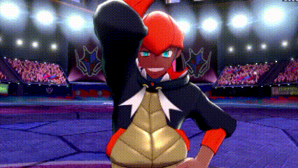 A Cartoon Character Is Standing In Front Of A Crowd In A Stadium With His Arm In The Air . GIF