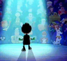 A Cartoon Character Is Standing In Front Of A Display Of Cartoon Characters Including A Dog GIF
