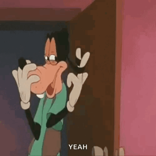 A Cartoon Character Is Standing In Front Of A Door And Making A Funny Face . GIF