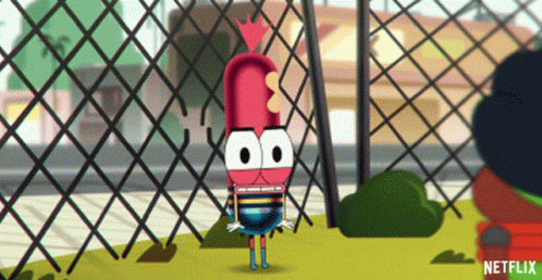 Cartoon Character Standing In Front Of Fence With Netflix Logo GIF