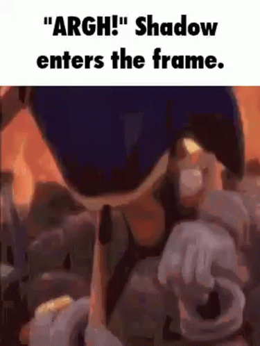 A Cartoon Character Is Standing In Front Of A Fire And Says `` Argh ! '' Shadow Enters The Frame . GIF