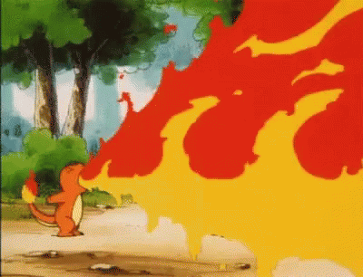A Cartoon Character Is Standing In Front Of A Fire Coming Out Of His Mouth . GIF